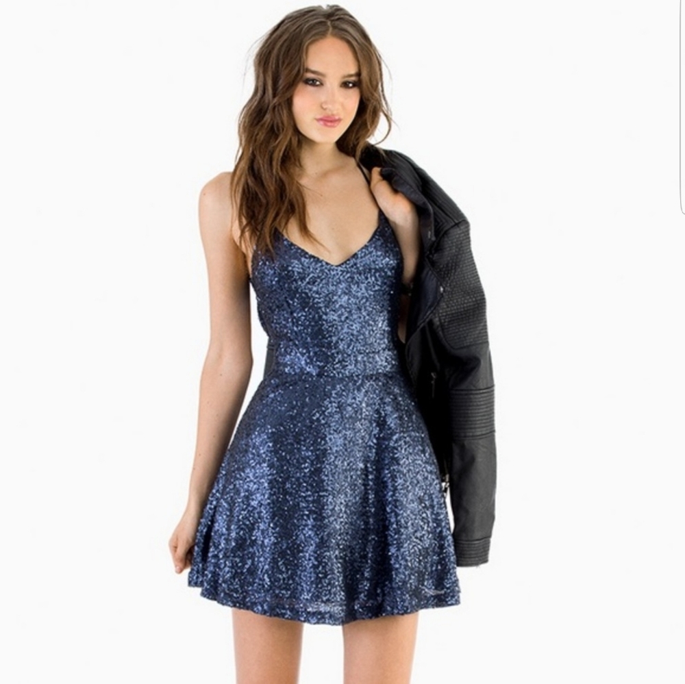 NWOT TOBI Navy sequin spaghetti strap dress size S